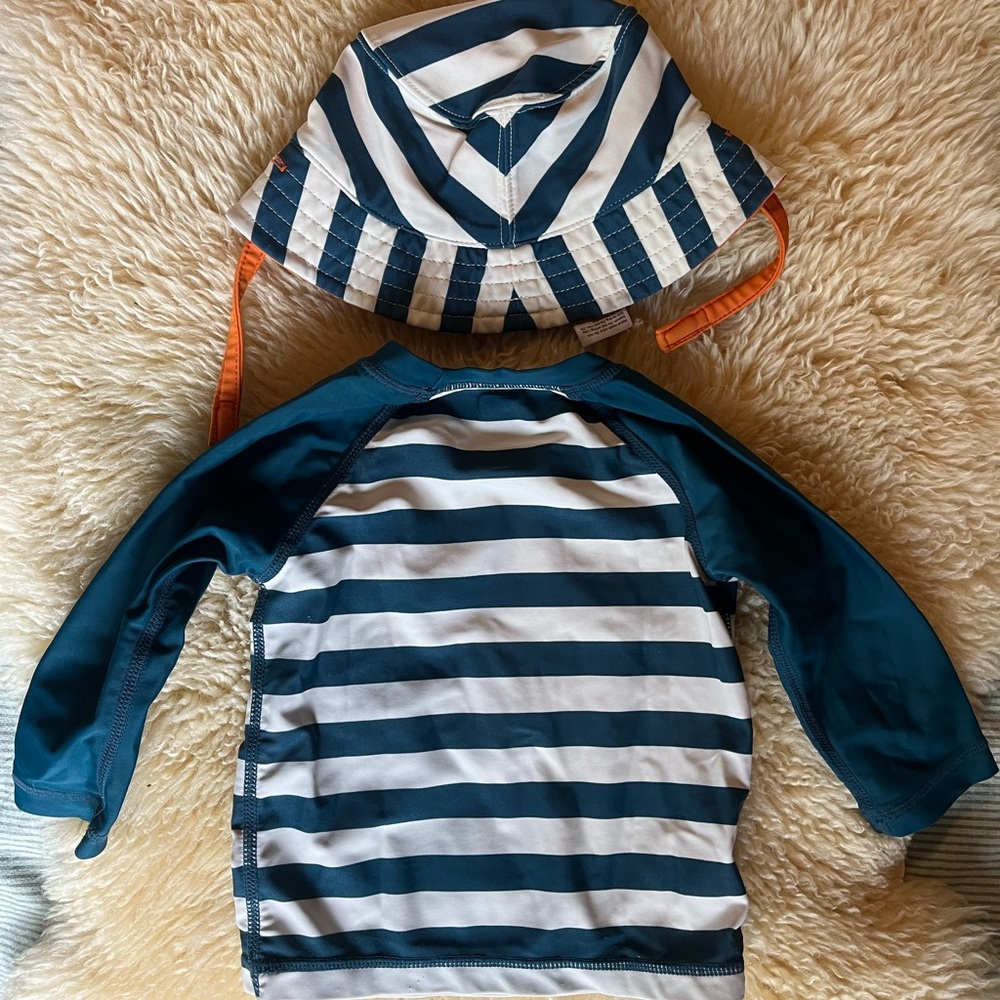 Striped Blue and White Rash Guard Set